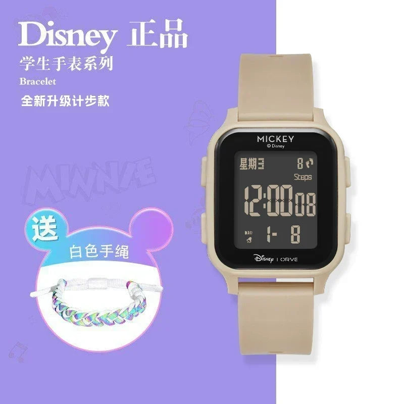 Disney Mickey Square Digital Watch, 50M Waterproof Student Watch with Step Counter