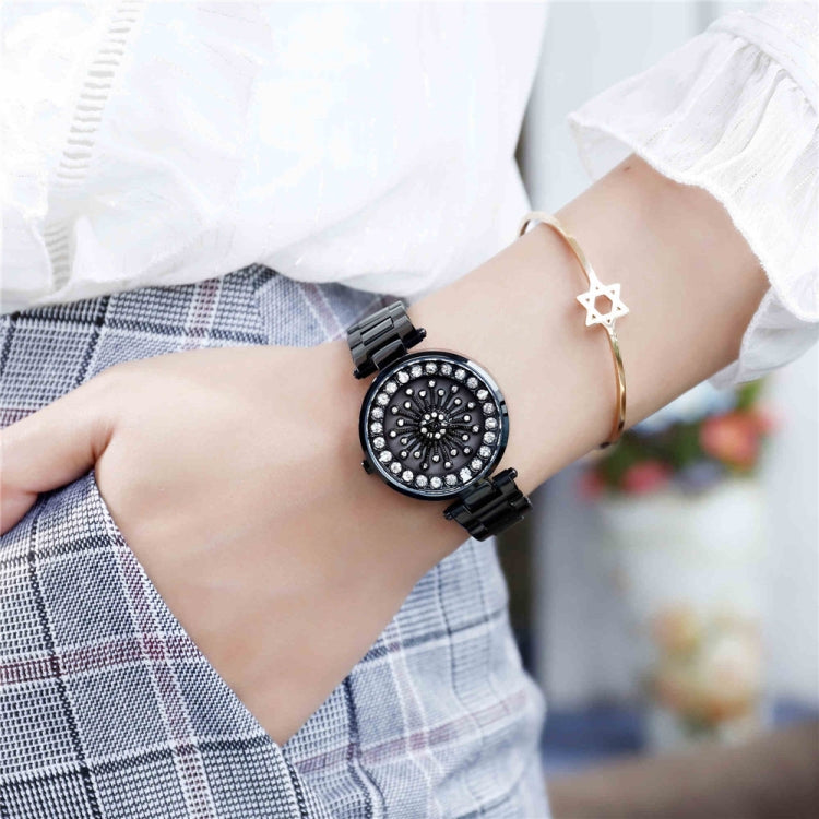 SANDA 1017 Lady Watch All Over The Sky Star 360 Degree Rotating Watch Diamond Steel Band Women Watch