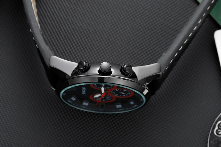 SANDA 5009 Business Fashion Three Eye Six Needle Casual Leather Waterproof Men Quartz Watch