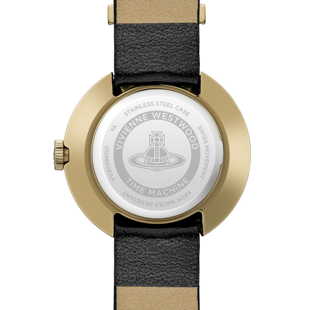 Vivienne Westwood Rebel 30mm Gold Dial Leather Ladies Quartz Watch VV303BKGD